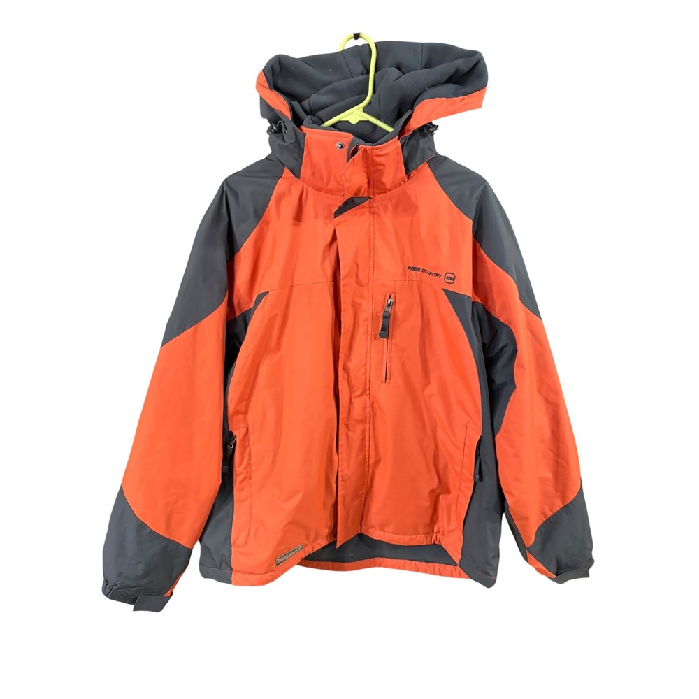 Free Country Mens Large Orange Charcoal Grey Hooded Ski Jacket Fleece Lined Coat